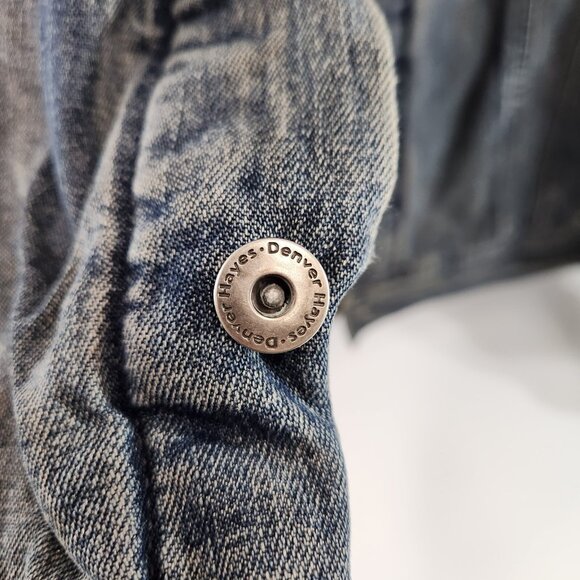 Denver Hayes Mens Lined Quilted Denim Jacket Distressed Parachutist Patch Warm - Picture 2 of 16